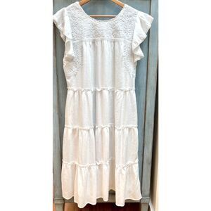 EUC J Marie white embroidered midi dress, $180 Large